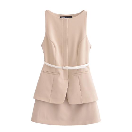 Comercio exterior Al por mayor al por mayor de estilo europeo y americano 2025 Cinturón de temperamento de verano Falso de dos piezas Stransing Sorth Dress Femen's E52505